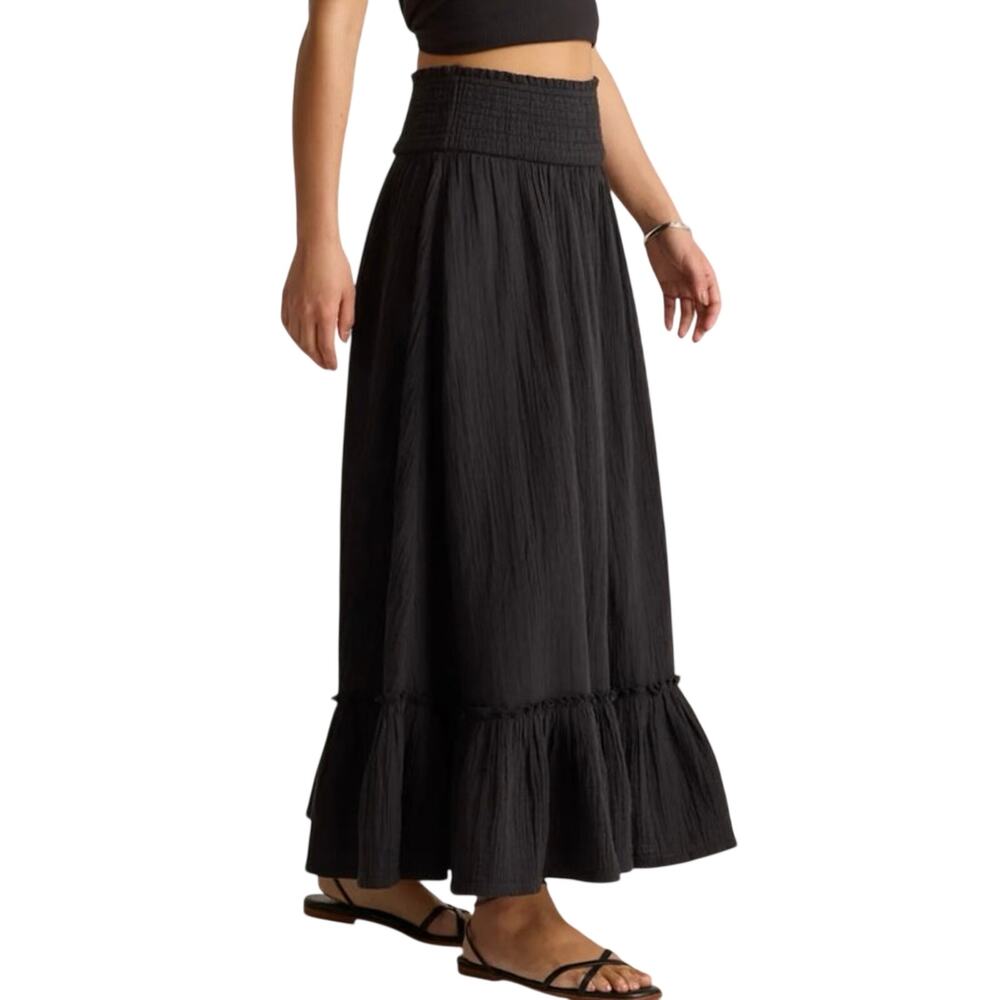 Black Smocked Waist Maxi Skirt